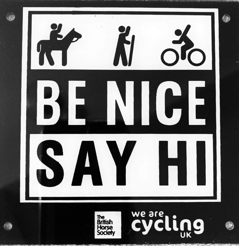 "Be nice say hi" poster from The British Horse Society and We Are Cycling UK.