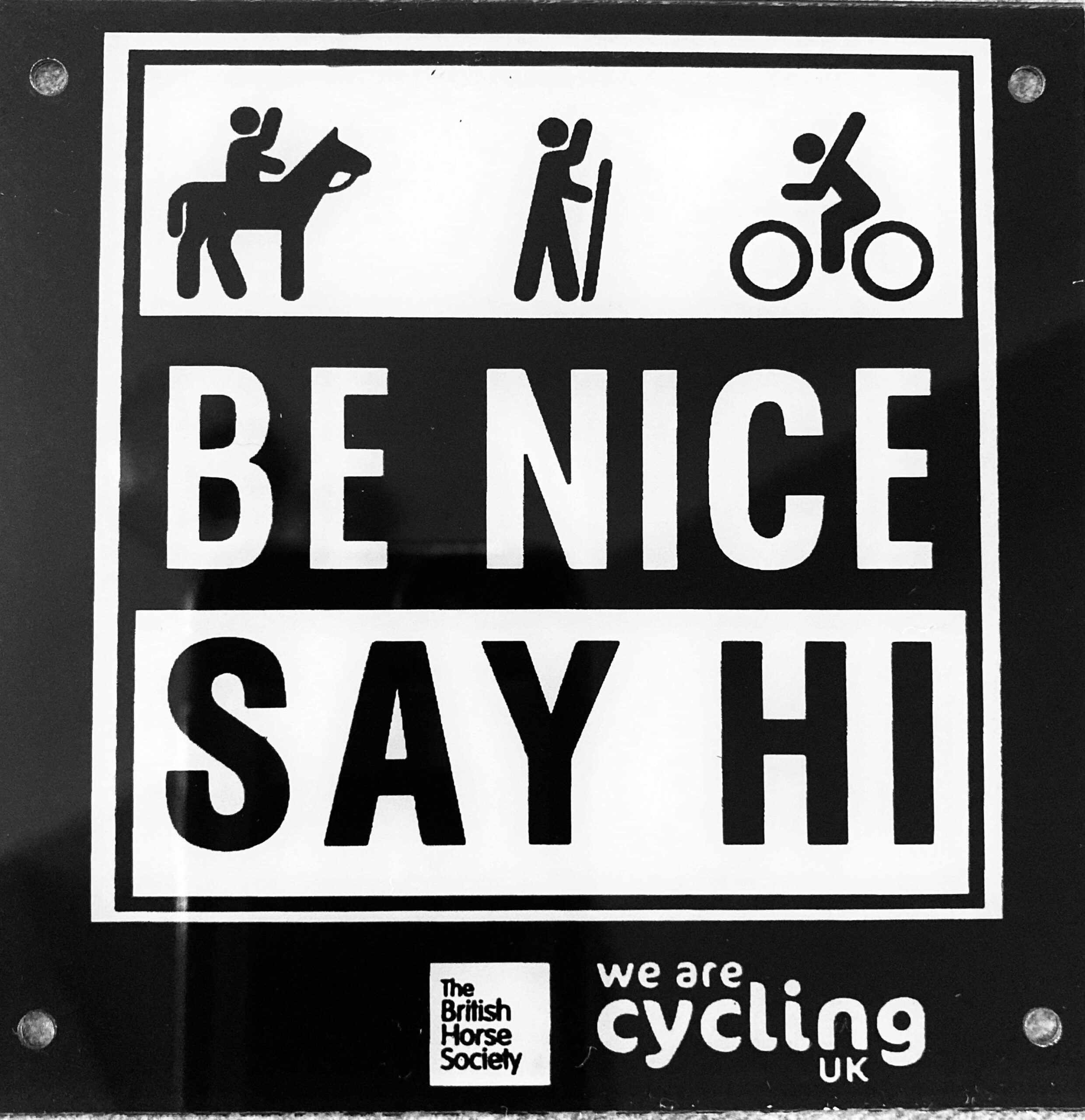 "Be nice say hi" poster from The British Horse Society and We Are Cycling UK.